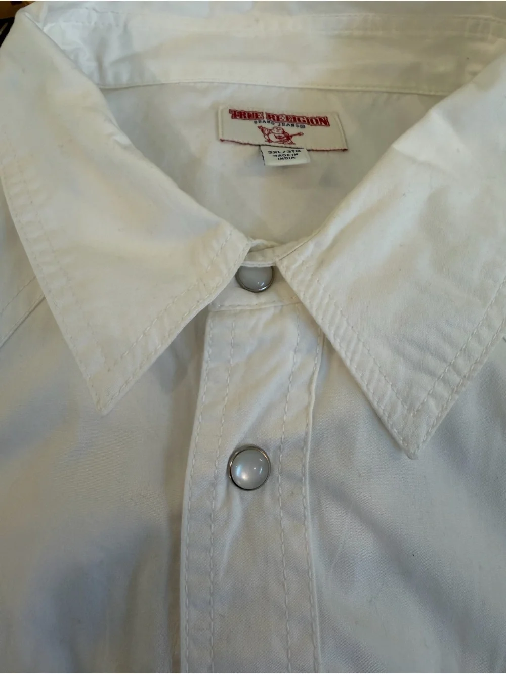 True Religion Big T Western Pearl Snap Shirt White Contrast Stitch 3XL